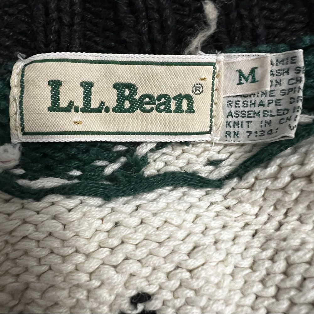Vintage L.L. Bean Snowflake Fair Isle Cotton Knit Cardigan Sweater M - Picture 6 of 6